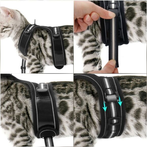 🔹️NIB Black Cat or Dog Reflective Harness & Leash Small - Picture 15 of 16